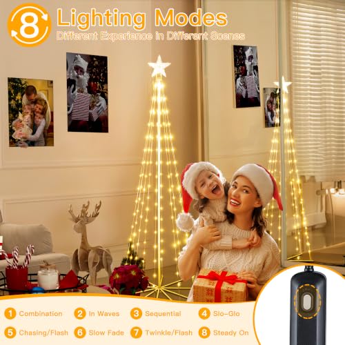 Ollny 6 ft 170 LED Warm White Christmas Tree Lights with 8 Modes, Outdoor IP65 Waterproof, Timer, 16.4ft Cable