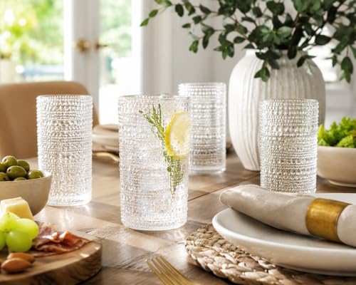 MosJos Set of 8 Hobnail Drinking Glasses 15.2 oz Vintage Highball Tumblers