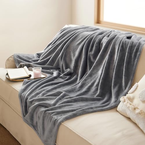 Soft Flannel Fleece Throw Blanket 50x60 Inches, Lightweight Cozy Grey