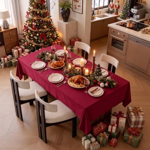 ZIWUROAD Red Wool Velvet Waterproof Rectangular Tablecloth 120x60 Inch