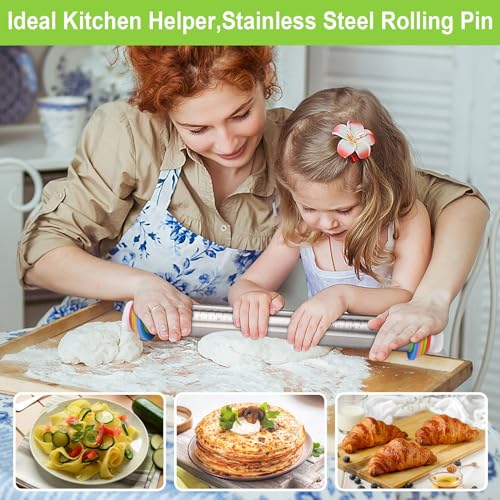 Adjustable Stainless Steel Rolling Pin with Thickness Rings for Baking - 17 Inch
