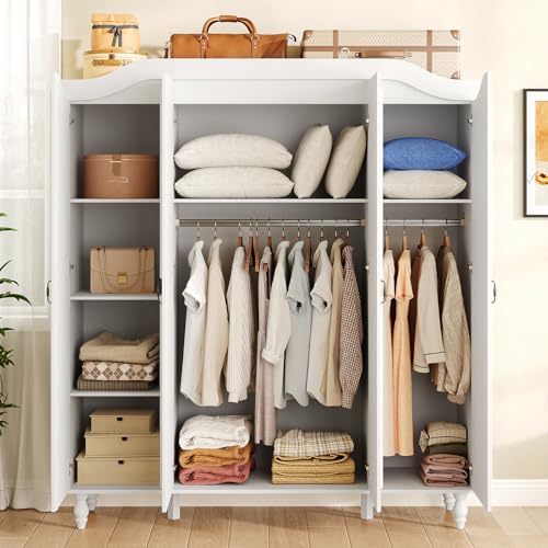 71-Inch Arched Armoire Wardrobe Closet, 4-Door White Wooden Storage Cabinet