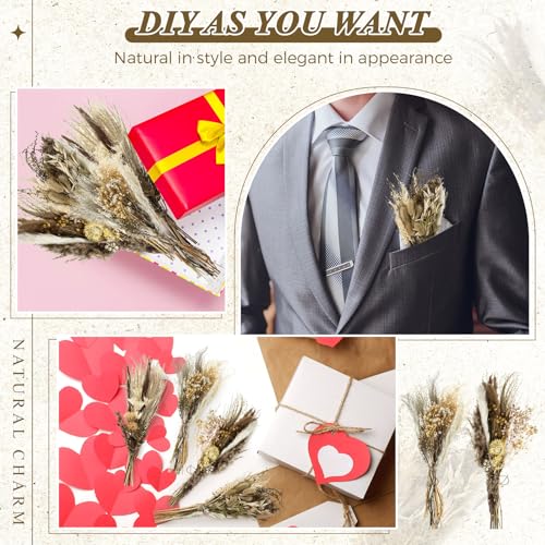 4-Pack Large Boho Dried Flower Bouquets, 15-17 Inch Natural Floral Decor