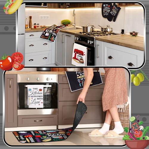 10-Piece Farmhouse Kitchen Decor Set with Towels, Rugs, Mitts, and Holders