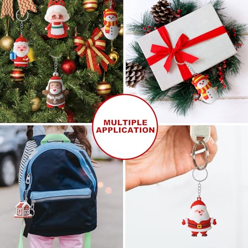 42-Piece Christmas Keychains Set with 3D Santa, Snowman, Reindeer Ornaments