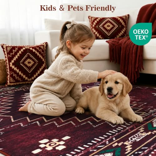 Yinhua Red 8x10 Western Area Rug for Living Room & Bedroom, Washable Christmas Decor