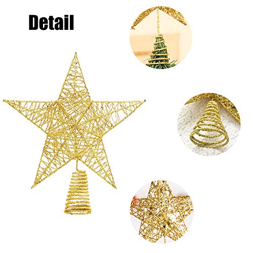 Gold Glitter Star Christmas Tree Topper - 10-Inch Hollow Metal Tree Decor