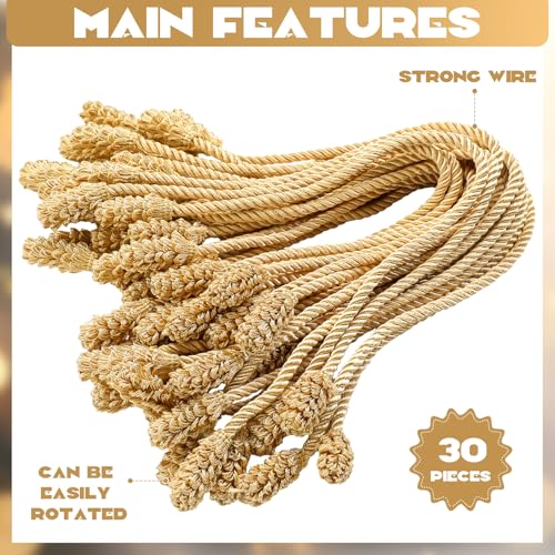 Riakrum 30 Pcs Gold Christmas Garland Twist Ties (2 sizes: 16” & 20”) for Banister Stairs – Sibling Variation Gold/30