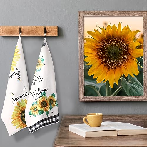 4-Piece Sunflower Kitchen Towel Set, Absorbent Floral Dish Tea Towels