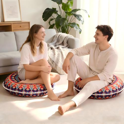 32-Inch Round Memory Foam Floor Pillow, Bohemian Meditation Seating Cushion