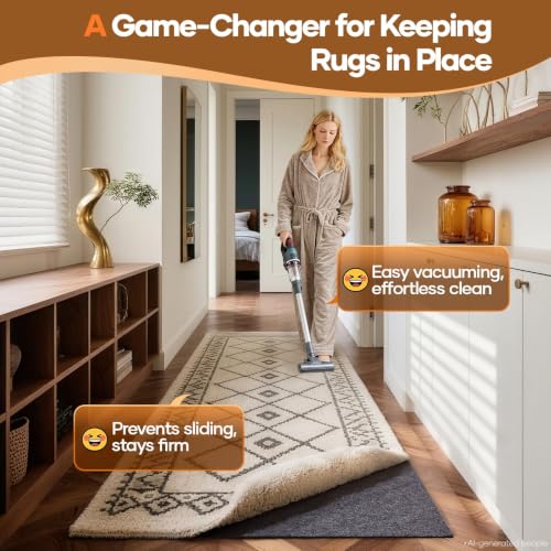 Non-Slip Cushioned Rug Pad, 1/8-Inch Thick Felt & Silicone Carpet Liner