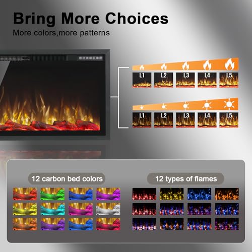 60-Inch Electric Fireplace Wall Mounted & Recessed with Heater and Remote
