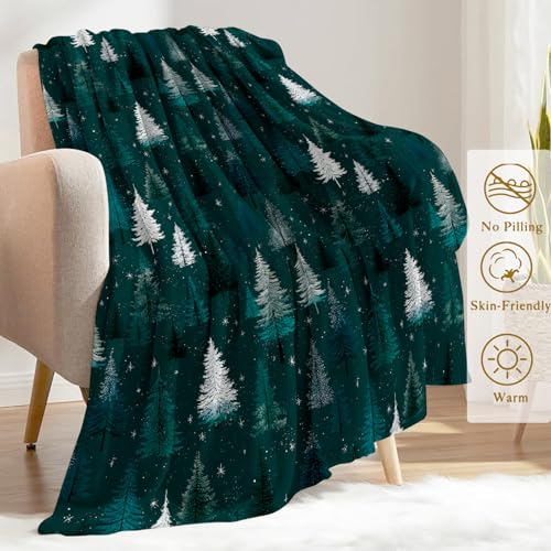 Ainori Christmas Snowy Forest Throw Blanket 50x60in - White & Green Holiday Decor