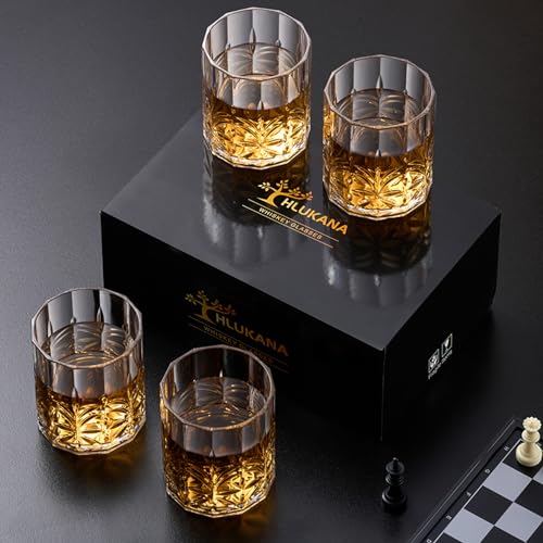 Hlukana Unbreakable 14oz Plastic Whiskey Glasses Set of 6 - BPA-Free, Dishwasher Safe, Clear Old Fashioned Rocks Glasses for Scotch, Bourbon, Rum, Vodka, Cocktails