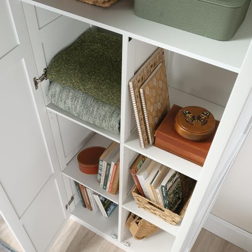 Double Door Tall Storage Cabinet with 4 Adjustable Shelves - White