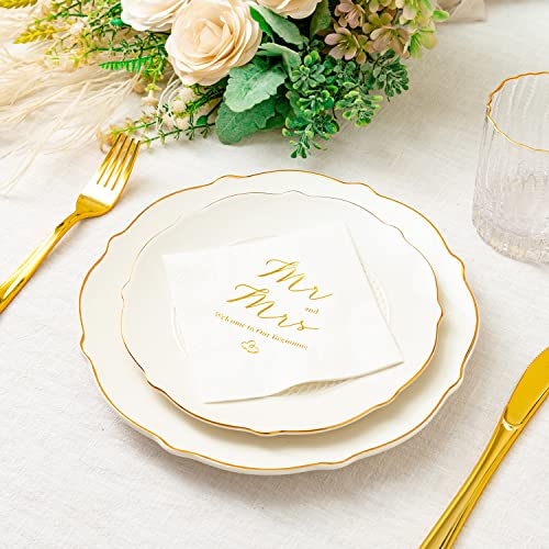 Gold Foil Mr & Mrs Wedding Cocktail Napkins 3-Ply 100 Count - Welcome Party Decor