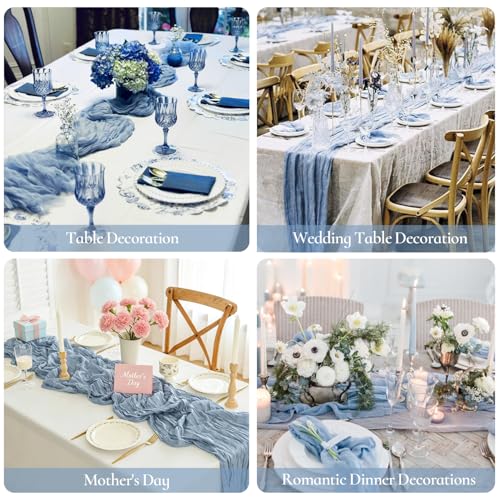 Dusty Blue Cheesecloth Table Runner 35x120 Inch, Boho Gauze Table Decor
