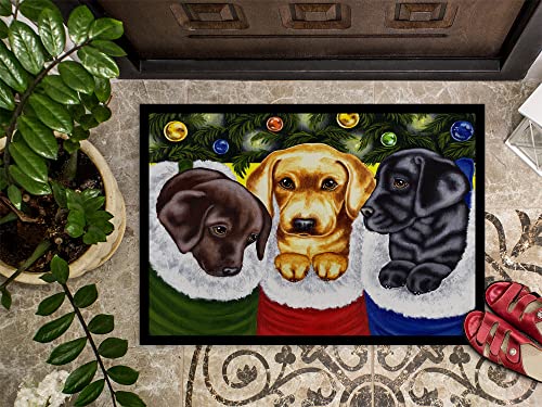 Labrador Christmas Stocking Surprise Doormat 24x36 - Indoor/Outdoor Non-Slip