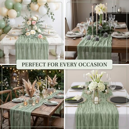 6-Pack Sage Green Cheesecloth Table Runners, 17x108 Inch Boho Gauze Runners