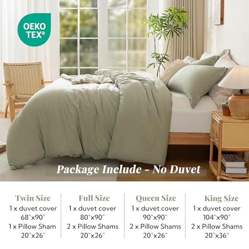 Queen Duvet Cover Set - 3 Piece Ultra Soft Washed Microfiber Bedding, Mist Sage