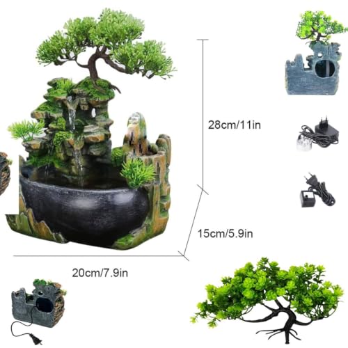 11-Inch Indoor Rockery Waterfall Fountain with Planter and Fish Bowl