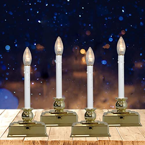 GOOTHY 4 Pack 12 Inch Battery Operated Christmas Window Candles with Timer - Gold Base