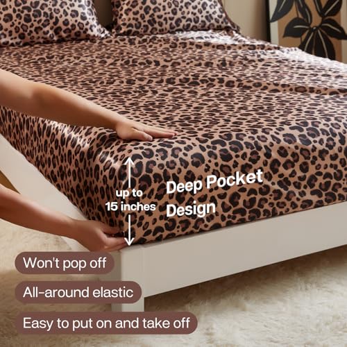 Satin Fitted Sheet Full Size with Elastic Corner Straps, 15-Inch Deep Pocket