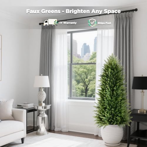 4ft Artificial Cedar Topiary Trees - UV Resistant Potted Faux Shrubs (2 Pack)