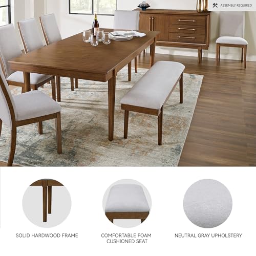 59-Inch Mid-Century Modern Upholstered Dining Bench, Gray Fabric