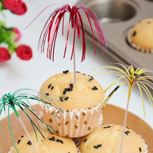 200 PCS Firework Cupcake Toppers Foil Frill Toothpicks - 9 Inch Cake Decoration