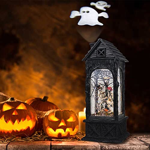 Halloween Ghost Projection Snow Globe Lantern with Timer and Glitter
