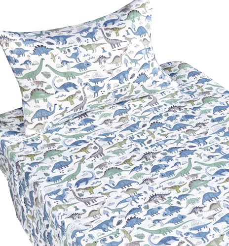 Dinosaur World Twin Sheet Set - 3-Piece 100% Cotton Bedding for Kids