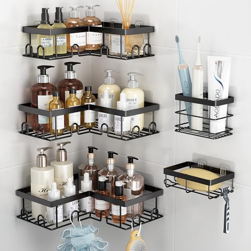5-Piece Adhesive Corner Shower Caddy Set, Rustproof Stainless Steel Shelves