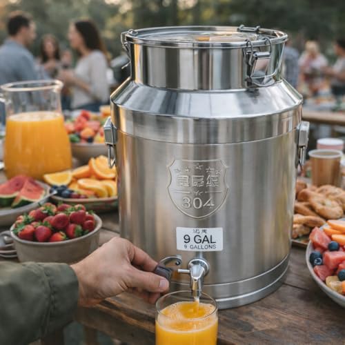 9.3 Gallon Stainless Steel Milk Can with Sealed Lid Heavy Duty Water & Oil Storage