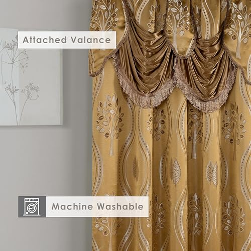Jacquard Curtain Panel Set with Valance - 54" x 84" (Set of 2) - Taupe