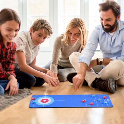 3-in-1 Tabletop Game Set: Curling, Shuffleboard, and Bowling - 21-Inch Mat