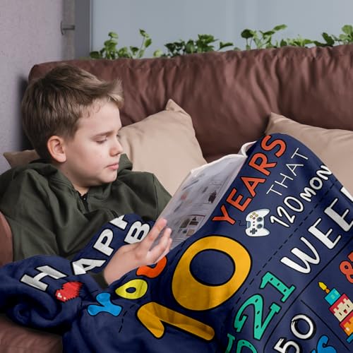 10th Birthday Blanket for Boys - 50 x 60 Inch Double Digits Gift