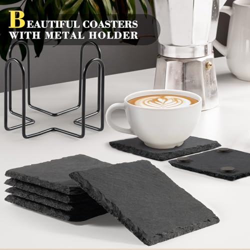 GOH DODD Black Slate Coasters Set of 8 with Metal Holder – Modern Drink Coasters