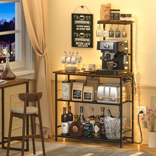 4-Tier Bakers Rack with Power Outlet, 33-Inch Microwave Stand & Coffee Bar