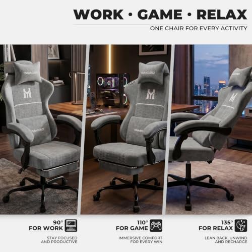 Ergonomic Gaming Chair with Footrest, Breathable Fabric Office Desk Chair
