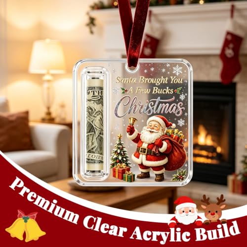 Christmas Money Gift Holder Ornaments - Set of 3 Acrylic Holiday Cash Displays