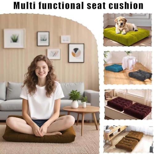 Square Corduroy Floor Pillow 18x18 Tufted Seat Cushion for Living Room