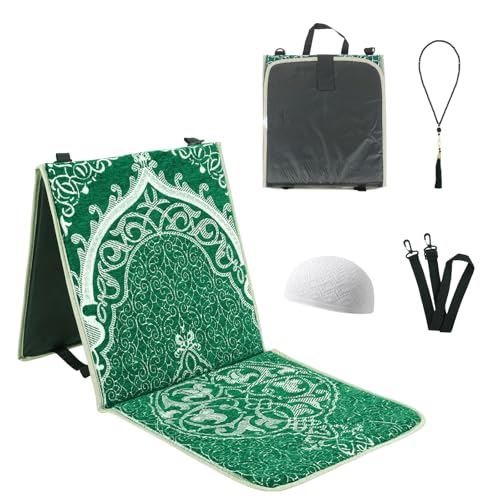 Foldable Prayer Mat with Back Support - Portable Islamic Prayer Rug Set