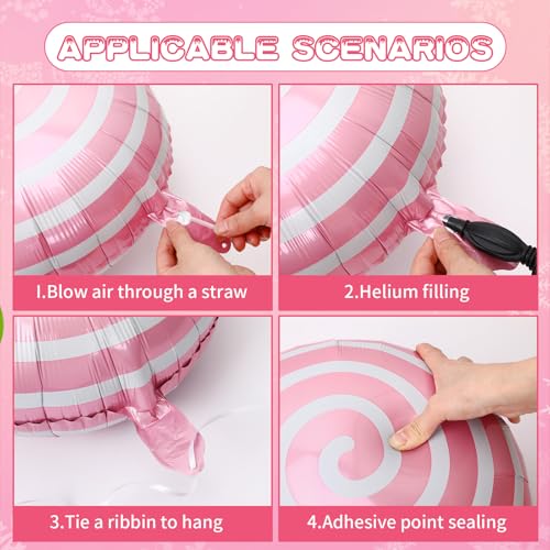 NOVWANG 24 Pcs Christmas Candy Foil Balloons - 18in Pink White Candy Theme
