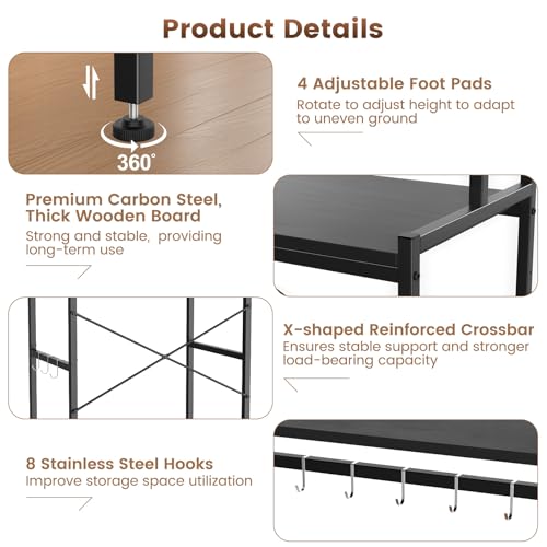 Mini Fridge Stand with Storage, Adjustable Shelves, Black - 24W x 16D x 60H