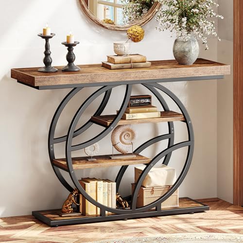 Huuger Rustic Brown Entryway Table 41.3 Inch with Curved Metal Frame, 11.8"D x 41.3"W x 31.5"H