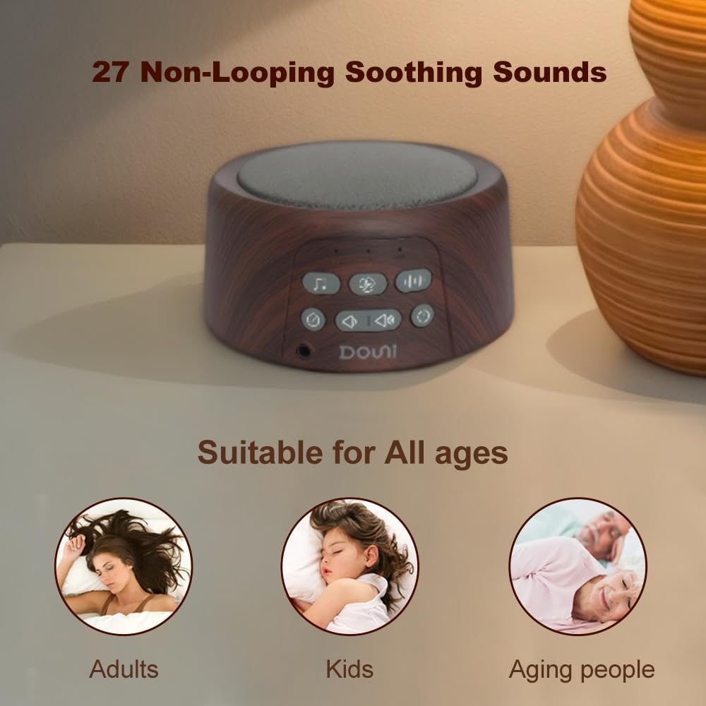 White Noise Machine - Soothing Sleep Sound Therapy with Timer & Memory Function | Brown Wood Grain Finish
