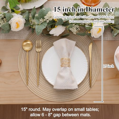 Round Braided Placemats Set of 4 - 15 Inch Washable Cotton Table Mats