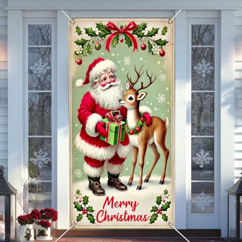IVN Santa Reindeer Door Cover Decoration Banner 71 x 35 in - Double Sided
