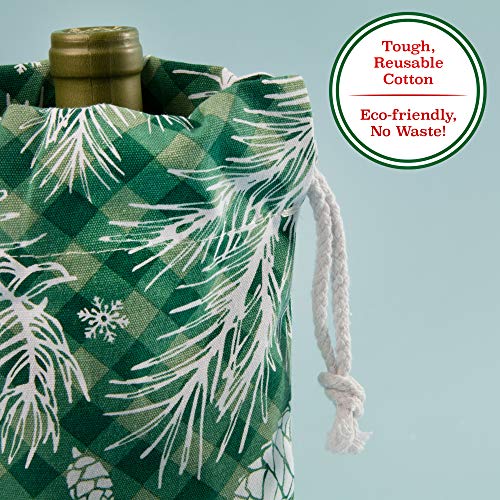 Reusable Wine Bottle Gift Bag - Green Holiday Tote Cover for 12" Bottles